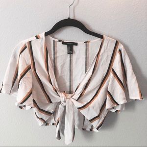 Striped Self-tie Crop Top